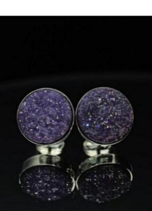 Серьги пуссеты с друзой аметиста серебро 925