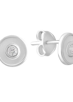 Серебряные сережки с натуральным перламутром женские серьги из серебра с фианитами круглые гвоздики пусеты