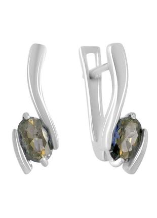 Стильні срібні сережки з містик топазом гладкі висячі жіночі сережки зі срібла з овальним каменем