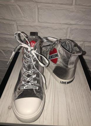 Кеды love moschino оригинал, 24,5см, 38р, 37р, кроссовки серые велюр