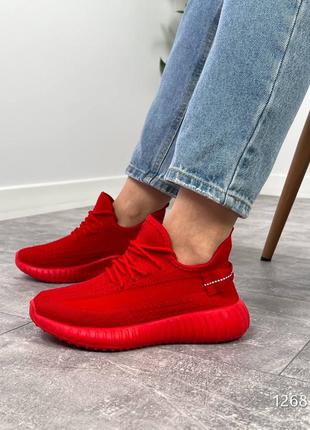 Красные женские спортивные кроссовки тканые текстильные на утолщенной подошве2 фото