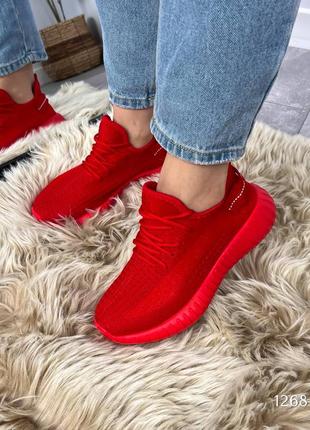 Красные женские спортивные кроссовки тканые текстильные на утолщенной подошве3 фото