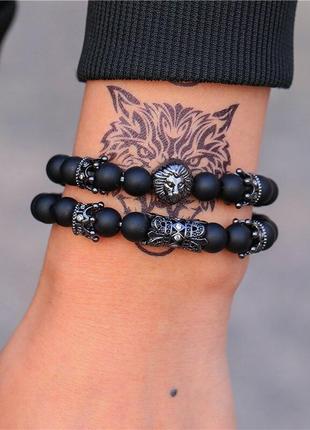 Мужские браслеты из натуральных камней, каменные браслеты со львом из агата черные5 фото