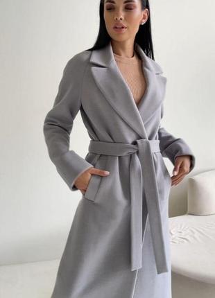 Якісне двобортне жіноче довге трендове пальто з поясом6 фото