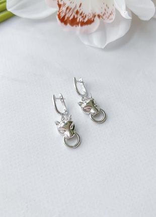 Серебряные серьги подвески пантеры в стиле картье без камней женские сережки из серебра с английским замком2 фото