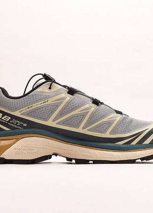 Мужские кроссовки серые с бежевым в стиле salomon xt-6 grey/beige