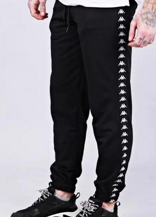 Чоловічі спортивні штани з лампасами kappa, спортивки каппа чорні7 фото