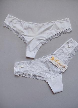 Трусики бразилиана белые кружевные с-хл