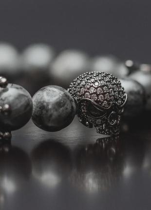 Мужской браслет из натуральных камней, каменный браслет с черепом из яшмы6 фото