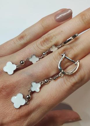 Срібні сережки підвіски з емаллю конюшина в стилі ванкліф жіночі сережки зі срібла з англійським замком4 фото