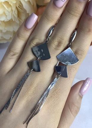 Геометричні срібні сережки підвіски без каменів жіночі сережки зі срібла звисаючі з англійським замком2 фото