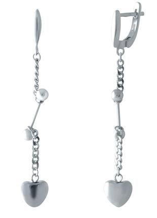 Необычные серебряные сережки подвески без камней с английским замком женские серьги из серебра с сердечками1 фото