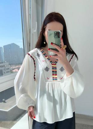 Вишита блуза ❤️ біла вишиванка ❤️ вишиванка з об’ємними рукавами ❤️ біла блуза у етно стилі2 фото