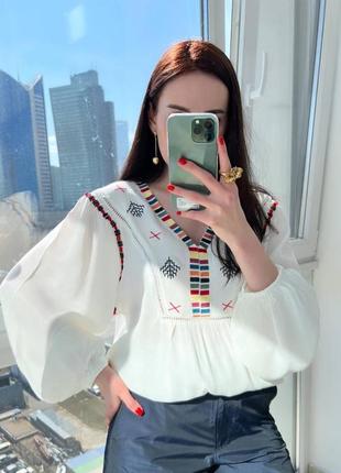 Вишита блуза ❤️ біла вишиванка ❤️ вишиванка з об’ємними рукавами ❤️ біла блуза у етно стилі4 фото