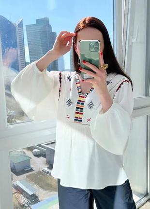 Вишита блуза ❤️ біла вишиванка ❤️ вишиванка з об’ємними рукавами ❤️ біла блуза у етно стилі5 фото