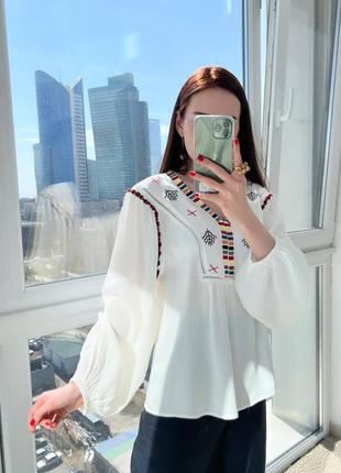Вишита блуза ❤️ біла вишиванка ❤️ вишиванка з об’ємними рукавами ❤️ біла блуза у етно стилі3 фото