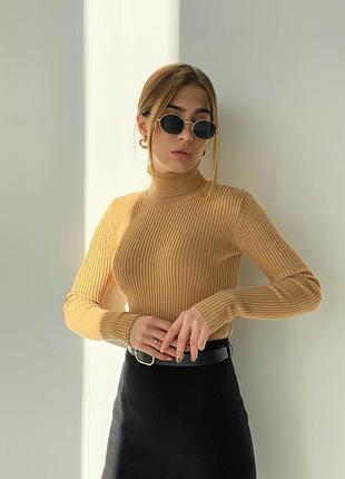 Женский гольф в рубчик коричневый