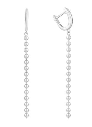 Стильные серебряные сережки без камней висячие женские серьги из серебра с шариками с английским замком