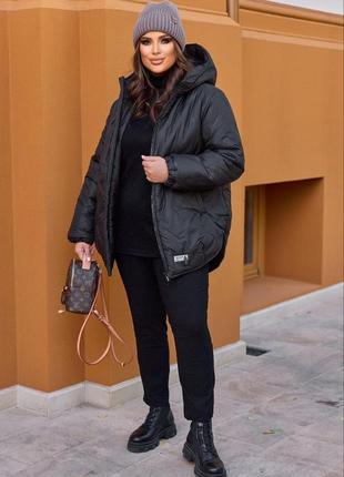 Женская черная зимняя стеганная  куртка батал 48-62 р6 фото