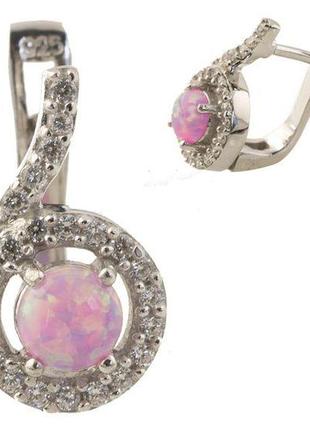 Ніжні ошатні срібні сережки з рожевим опалом стильні жіночі сережки зі срібла серги з англійським замком