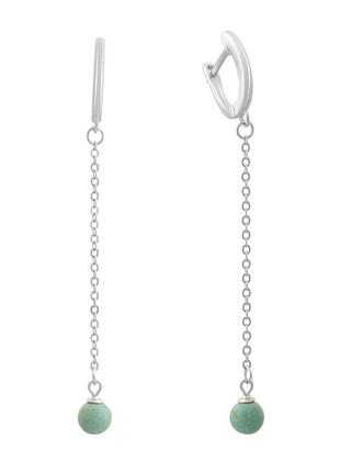 Модні срібні сережки підвіски з бірюзою довгі висячі сережки зі срібла з ланцюжком та англійським замком
