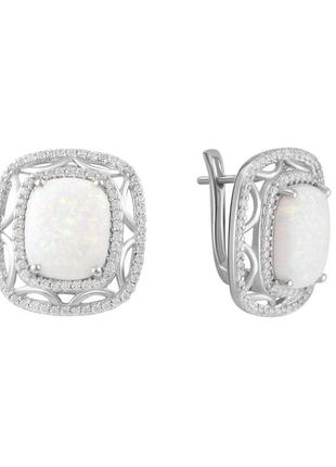 Вишукані срібні сережки з опалом квадратні жіночі сережки з візерунком зі срібла серги з англійським замком1 фото