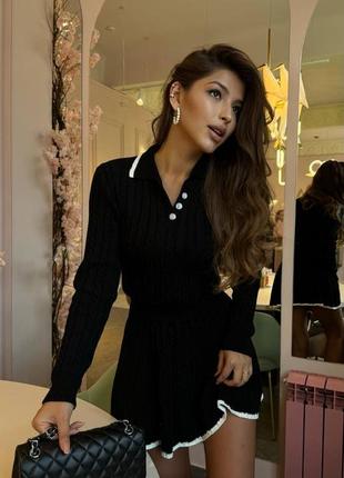 Черный премиум костюм в стиле old money мини юбка и поло кофта джемпер s m