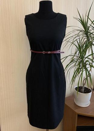 Классическое трикотажное черное платье футляр натуральный состав размер s/m