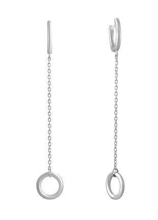 Стильные серебряные сережки подвески с цепочкой без камней женские серьги из серебра с английским замком