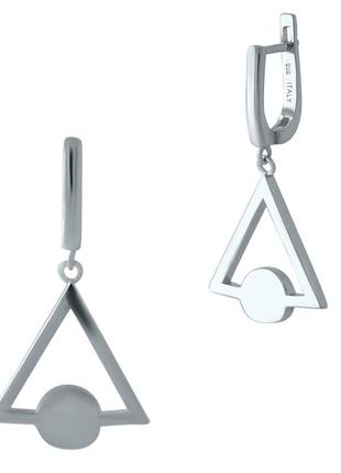 Стильные серебряные сережки без камней  с английским замком женские сережки из серебра в форме треугольника