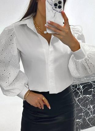 Стильная рубашка блуза с обьемными рукавами кружево7 фото