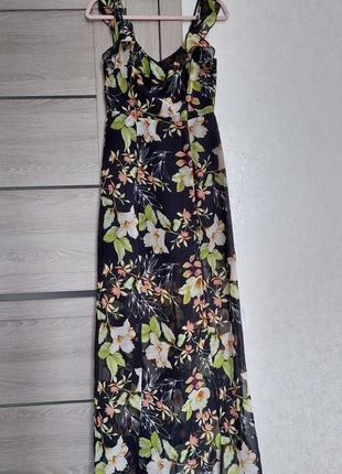 Черное шифоновое платье в цветочный принт🔹lipsy(размер 36-38)2 фото