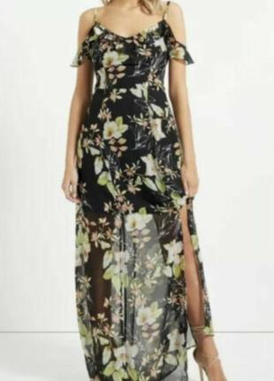Черное шифоновое платье в цветочный принт🔹lipsy(размер 36-38)3 фото