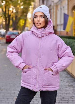 Зимняя женская розовая короткая куртка 42-48 р1 фото