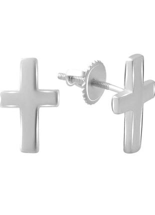 Срібні сережки без каменів у формі хрестика жіночі сережки зі срібла гвоздики пусети маленькі сережки кульчики1 фото