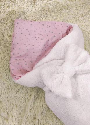 Комбинезон + конверт одеяло тедди для новорожденных малышей, белый с розовым4 фото