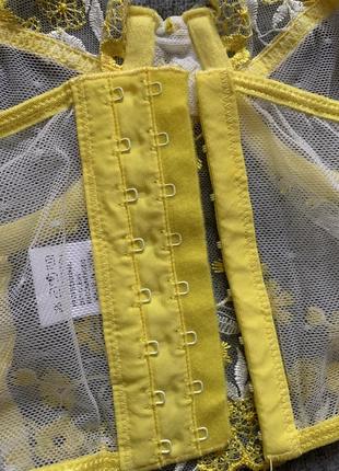 Желтый комплект нижнего белья сетка корсетный стиль5 фото