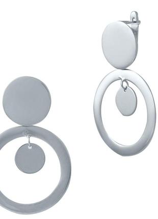 Модные круглые серебряные сережки без камней женские серьги из серебра свисающие с английским замком