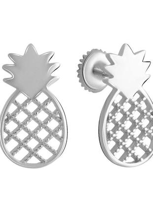 Срібні сережки без каменів жіночі серги гвоздики пусети у формі ананаса маленькі сережки зі срібла кульчики цвяшки
