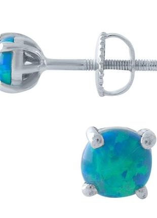 Сучасні срібні сережки з опалом жіночі серги гвоздики пусети зі срібла з блакитним каменем кульчики1 фото