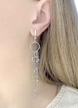 Модные серебряные сережки подвески без камней висячие женские серьги с кольцом из серебра с английским замком2 фото
