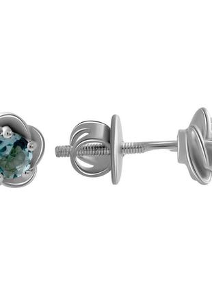 Серебряные сережки с топазом лондон блю женские серьги из серебра гвоздики пусеты в форме цветка с камнем