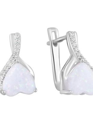 Изящные серебряные серьги с белым опалом в форме сердца на каждый день висячие маленькие женские сережки