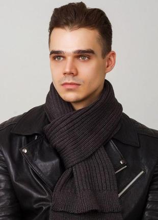 Зимний мужской вязаный шарф черный4 фото