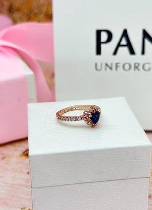 Каблучка перстень кільце колечко кольцо срібло пандора pandora silver s925 ale з біркою і пломбою логотипом  рожеве серце серцем оригінал синє2 фото