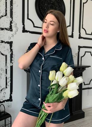 Піжамка сорочка на ґудзиках з шортиками з шовку армані s,m,l ( 42 - 48 )