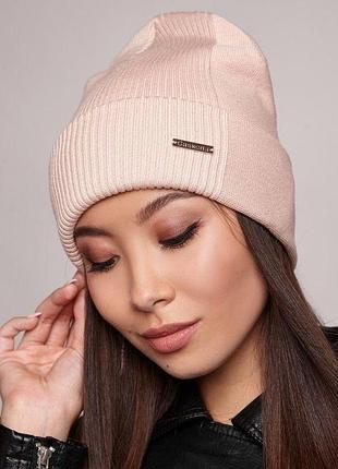 Женская удлененная шапка лопата  с отворотом