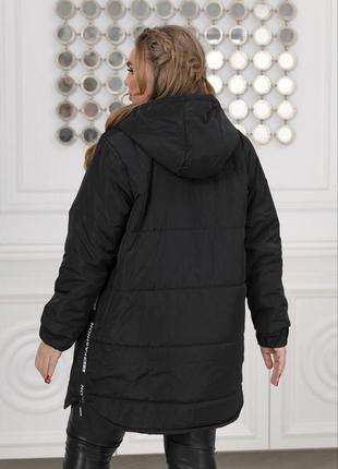 Чорна жіноча осіння куртка великого розміру подовжена4 фото