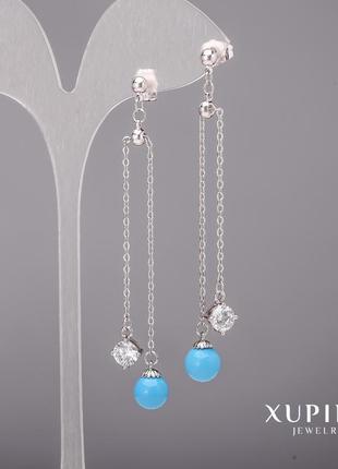 Серьги xuping белые кристаллы  жемчуг майорка родий / білі кристали перли майорка
