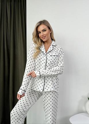 Муслинова піжама в сердечка, гарний піжамний костюм рубашка і штани, піжама з мусліну